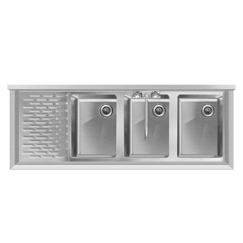 48 in. Three-Compartment Commercial Under-Bar Sink with 3 in. Backsplash, Left Drainboard and Faucet, NSF Certified in Stainless Steel (SBR3B48-L-320)