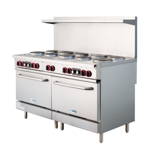 60 In. Commercial Electric Range with 10 Burners and 2 Standard Electric Ovens in Stainless Steel - 208V 3-Phase (KM-CR60-E)