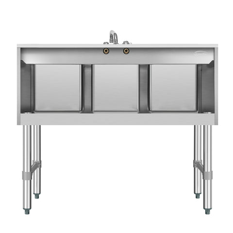 38 in. Three-Compartment Commercial Bar Sink with 3 in. Backsplash and Faucet, NSF Certified in Stainless Steel (SBR3B38-320)