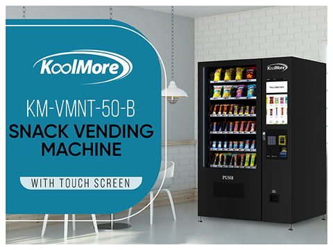 Non-Refrigerated Snack Vending Machine with 60 Slots, Credit Card Reader, Coin and Bill Acceptor, and 22 Inch Touch Screen in Black (KM-VMNT-50-BCR)