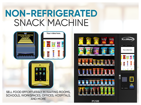 Non-Refrigerated Snack Vending Machine with 60 Slots, Credit Card Reader, Coin and Bill Acceptor, and 22 Inch Touch Screen in Black (KM-VMNT-50-BCR)