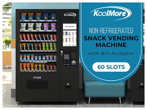 Non-Refrigerated Snack Vending Machine with 60 Slots and 22 Inch Touch Screen in Black