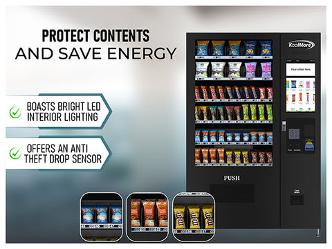 Non-Refrigerated Snack Vending Machine with 60 Slots, Coin and Bill Acceptor, and 22 Inch Touch Screen in Black (KM-VMNT-50-BC)