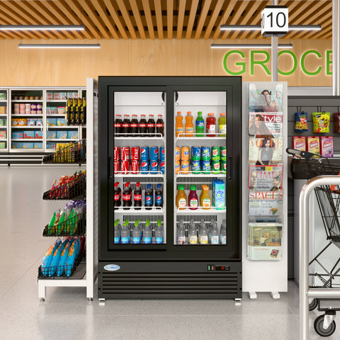 35 in. 10 Cu. Ft. Low Height - Aisle End Retail Display Merchandiser Refrigerator in Black (KM-AEM2-10CSL)