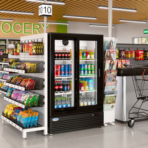 35 in. 10 Cu. Ft. Low Height - Aisle End Retail Display Merchandiser Refrigerator in Black (KM-AEM2-10CSL)