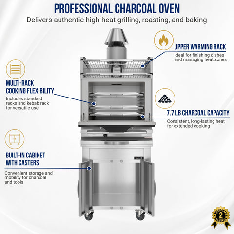 28 in. Commercial Charcoal Oven with Warming Racks and Base Cabinet in Stainless-Steel