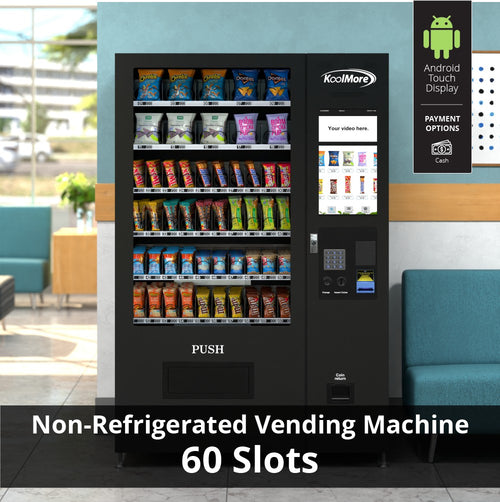 50 in. 60-Slot Snack Vending Machine with 22-inch Touch Screen in Black, Non-Refrigerated.