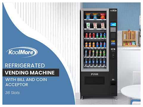 Refrigerated Snack Vending Machine with 36 Slots with Bill and Coin Acceptor in Black (KM-VMR-30-BC)