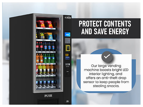 Refrigerated Snack Vending Machine with 36 Slots Featuring a Credit Card Reader and Coin/Bill Acceptor in Black (KM-VMR-30-BCR)