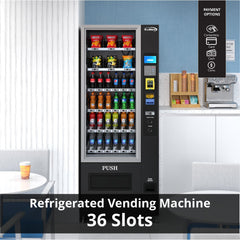 Refrigerated Snack and Drink Vending Machine with 36 Slots Featuring a Credit Card Reader and Coin/Bill Acceptor in Black (KM-VMR-30-BCR)