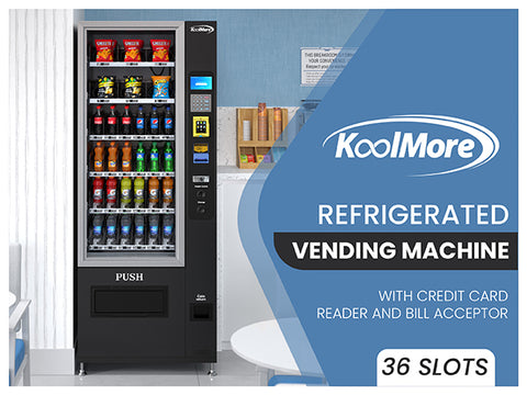 Refrigerated Snack Vending Machine with 36 Slots Featuring Credit Card Reader and Bill Acceptor in Black (KM-VMR-30-BR)