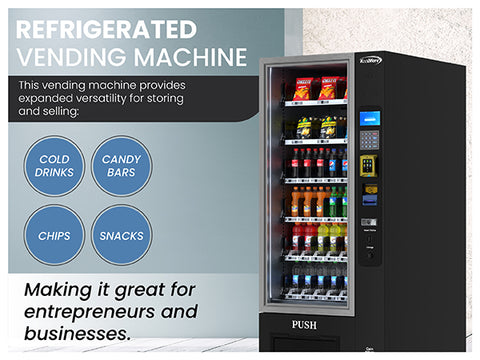 Refrigerated Snack Vending Machine with 36 Slots Featuring Credit Card Reader and Bill Acceptor in Black (KM-VMR-30-BR)