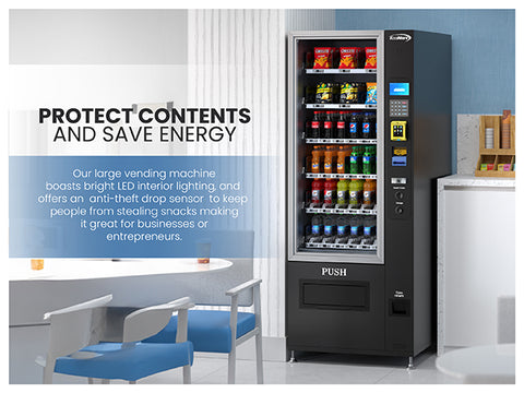 Refrigerated Snack Vending Machine with 36 Slots Featuring Credit Card Reader and Bill Acceptor in Black (KM-VMR-30-BR)