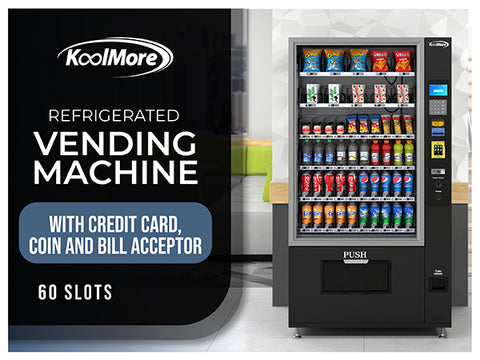 Refrigerated Snack and Drink Vending Machine with 60 Slots, Credit Card Reader and Coin/Bill Acceptor in Black (KM-VMR-40-BCR)