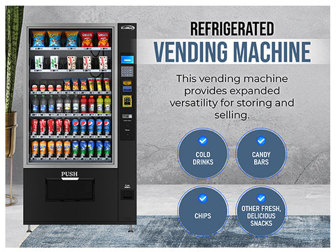 Refrigerated Snack Vending Machine with 60 Slots, Credit Card Reader and Coin/Bill Acceptor in Black (KM-VMR-40-BCR)