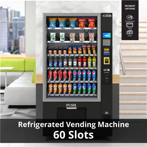 Refrigerated Snack and Drink Vending Machine with 60 Slots, Bill Acceptor and Credit Card Reader in Black (KM-VMR-40-BR)