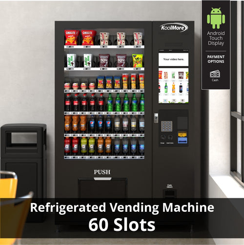 Refrigerated Snack and Drink Vending Machine with 60 Slots and 22 Inch Touch Screen in Black