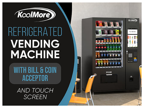 Refrigerated Snack Vending Machine with 60 Slots and a 22 Inch Touch Screen in Black