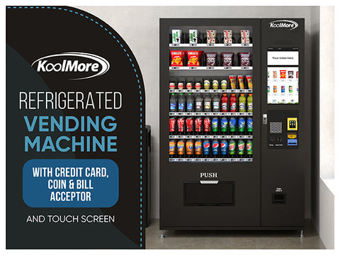 Refrigerated Snack and Drink Vending Machine with 60 Slots and 22 Inch Touch Screen with CC Reader and Coin/Bill Acceptor in Black (KM-VMRT-50-BCR)