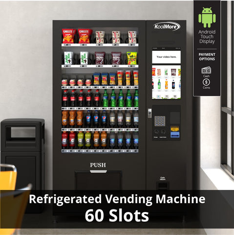 Refrigerated Snack and Drink Vending Machine with 60 Slots and 22 Inch Touch Screen with Bill and Coin Acceptor in Black (KM-VMRT-50-BC)