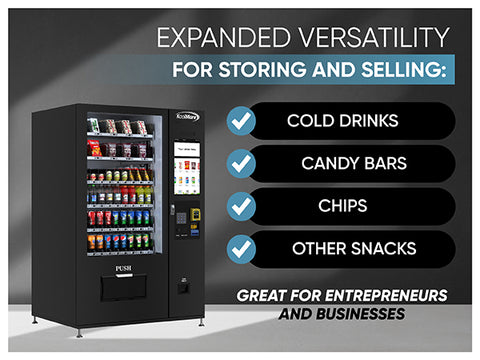 Refrigerated Snack Vending Machine with 60 Slots and 22 Inch Touch Screen With CC Reader and Bill Acceptor in Black (KM-VMRT-50-BR)