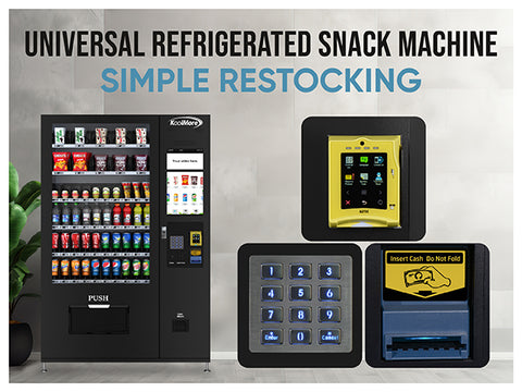 Refrigerated Snack Vending Machine with 60 Slots and 22 Inch Touch Screen With CC Reader and Bill Acceptor in Black (KM-VMRT-50-BR)