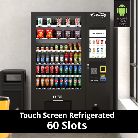 Refrigerated Snack Vending Machine with 60 Slots and a 22 Inch Touch Screen in Black