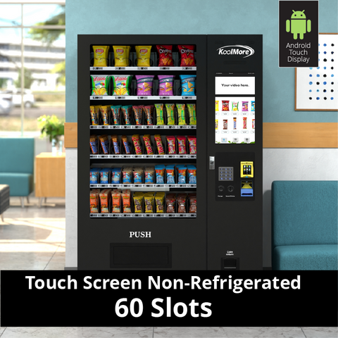 Non-Refrigerated Snack Vending Machine with 60 Slots and 22 Inch Touch Screen in Black