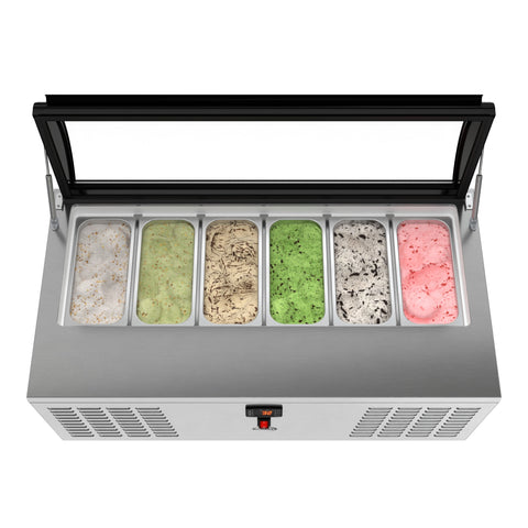 45 in. 6-Pan Countertop Ice Cream Display Freezer with Curved Glass Top in Stainless-Steel (KM-CGDR-6P)