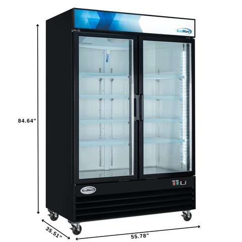 53 in. Commercial Merchandiser Refrigerator with Two Swinging Glass Doors,45 cu. ft. and LED Lighting in Black (MDR-2GD-45C)