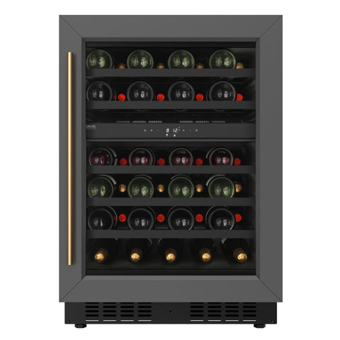 KoolMore Reserve 24 in. Under-Counter Panel Ready Dual Zone Built-in Wine Cooler with Black Shelves and 45 Bottle Capacity in Black (KM-CW46DZ-BPR)