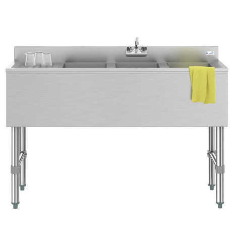 48 in. Three-Compartment Commercial Under-Bar Sink with 3 in. Backsplash, Left Drainboard and Faucet, NSF Certified in Stainless Steel (SBR3B48-L-320)