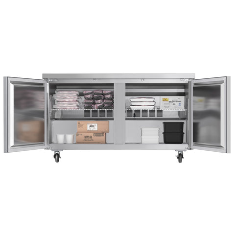 60 in. Two-Door Commercial Undercounter Freezer in Stainless Steel with Casters, ETL Listed (KM-UCF-15SS)