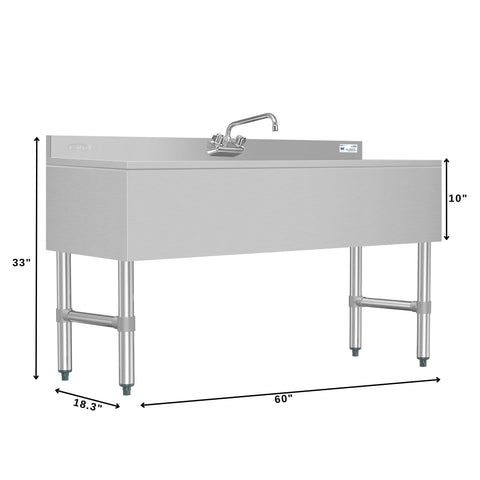 60 in. Three-Compartment Commercial Bar-Sink with 3 in. Backsplash, Dual Drainboards with Faucet, NSF Certified in Stainless-Steel (SBR3B60-LR-320)