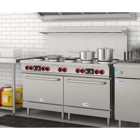 60 In. Commercial Electric Range with 10 Burners and 2 Standard Electric Ovens in Stainless Steel - 208V 3-Phase (KM-CR60-E)