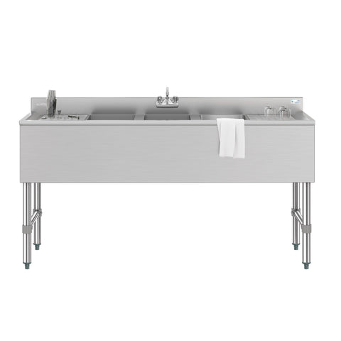 60 in. Three-Compartment Commercial Bar-Sink with 3 in. Backsplash, Dual Drainboards with Faucet, NSF Certified in Stainless-Steel (SBR3B60-LR-320)