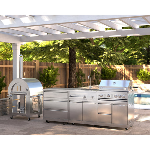 KoolMore Outdoor Kitchen Series Modular Kitchen with a Dual Fuel Pizza Oven, 3 Drawer Cabinet, Sink, 30 in. BBQ Grill and Cabinet in Stainless-Steel (KM-OKSKIT-CONFIG103)