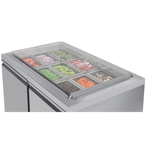 48 in. Commercial Refrigerated Prep Station Cold Table, Stainless-Steel Refrigerator with 9 Pan Storage with Cover and Two Adjustable Shelves, ETL Listed