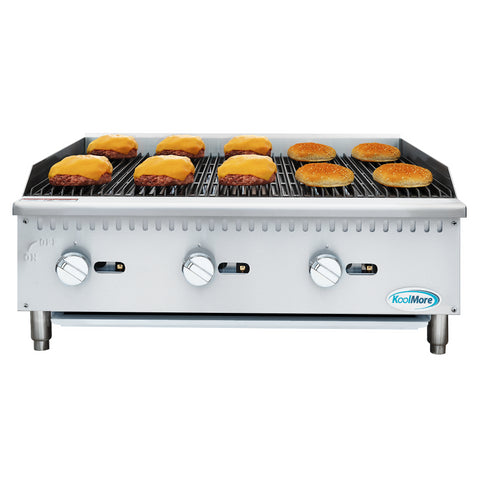 36 in. Commercial 3-Burner Natural Gas Charbroiler with 90,000 BTU in Stainless-Steel (KM-GCB3-36M)