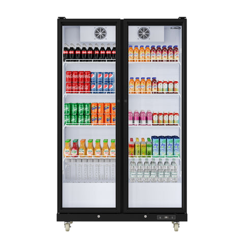 47 in. Commercial 2 Fully Glass Door Merchandiser Refrigerator, 30 Cu. Ft., ETL Listed in Black (KM-MDR-2FGD)