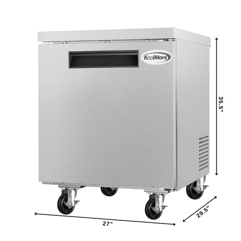 27 in. One-Door Commercial Undercounter Freezer in Stainless Steel with Casters, ETL Listed (KM-UCF-1DSS)