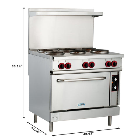 36 in. Commercial Electric Range with 6 Burners and 1 Standard Electric Oven in Stainless Steel - 208V 3-Phase (KM-CR36-E)