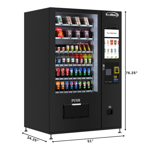Refrigerated Snack Vending Machine with 60 Slots and 22 Inch Touch Screen With CC Reader and Bill Acceptor in Black (KM-VMRT-50-BR)