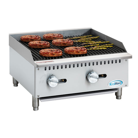 24 in. Commercial 2-Burner Natural Gas Charbroiler with 60,000 BTU in Stainless-Steel (KM-GCB2-24M)