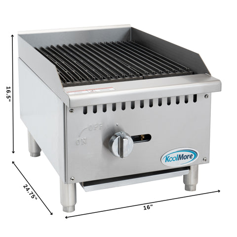 16 in. Commercial 1-Burner Natural Gas Charbroiler with 30,000 BTU in Stainless-Steel (KM-GCB1-18M)