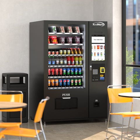 Refrigerated Snack Vending Machine with 60 Slots and 22 Inch Touch Screen with CC Reader and Coin/Bill Acceptor in Black (KM-VMRT-50-BCR)