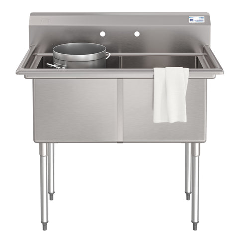 42 in. 16-Gauge 2-Compartment Commercial Sink with Backsplash, Bowl Dimensions 18"x18"x14" in Stainless-Steel (KM-SB181814-N316)