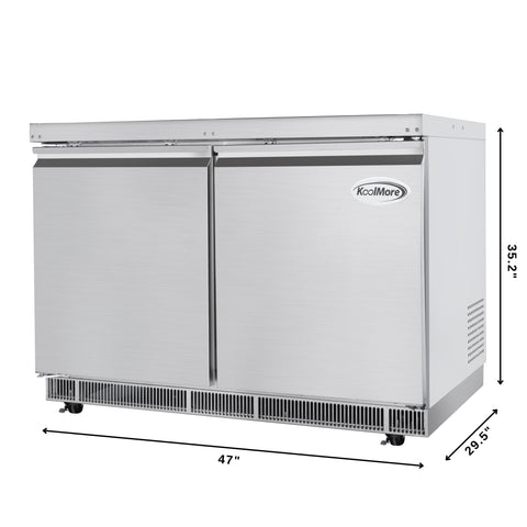 48 in. Commercial Refrigerated Prep Station Cold Table, Stainless-Steel Refrigerator with 9 Pan Storage with Cover and Two Adjustable Shelves, ETL Listed