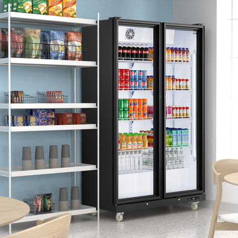 47 in. Commercial 2 Fully Glass Door Merchandiser Refrigerator, 30 Cu. Ft., ETL Listed in Black (KM-MDR-2FGD)