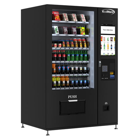 Refrigerated Snack Vending Machine with 60 Slots and  22 Inch Touch Screen with Bill Acceptor in Black (KM-VMRT-50-B)